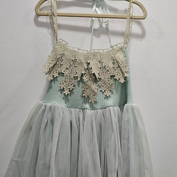 Dollcake Under The Mistletoe Gold Applique Blue Mint Tulle Halter Girl Toddler 3 - Picture 2 of 6